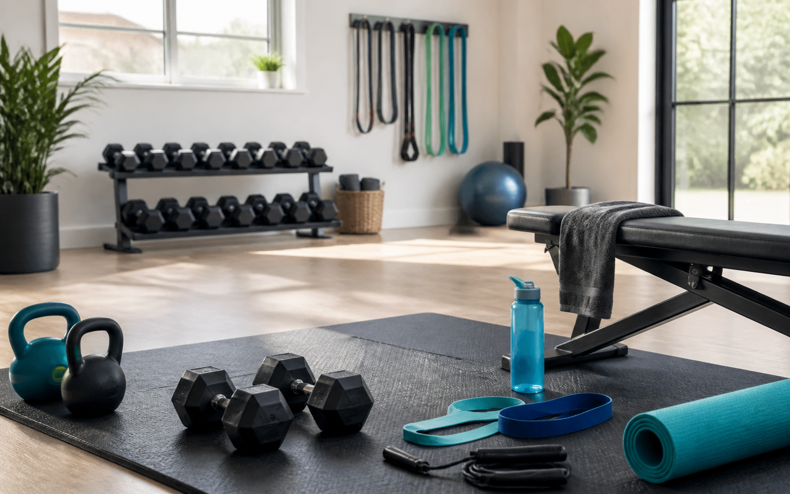 Workout equipment arranged for a planned training session